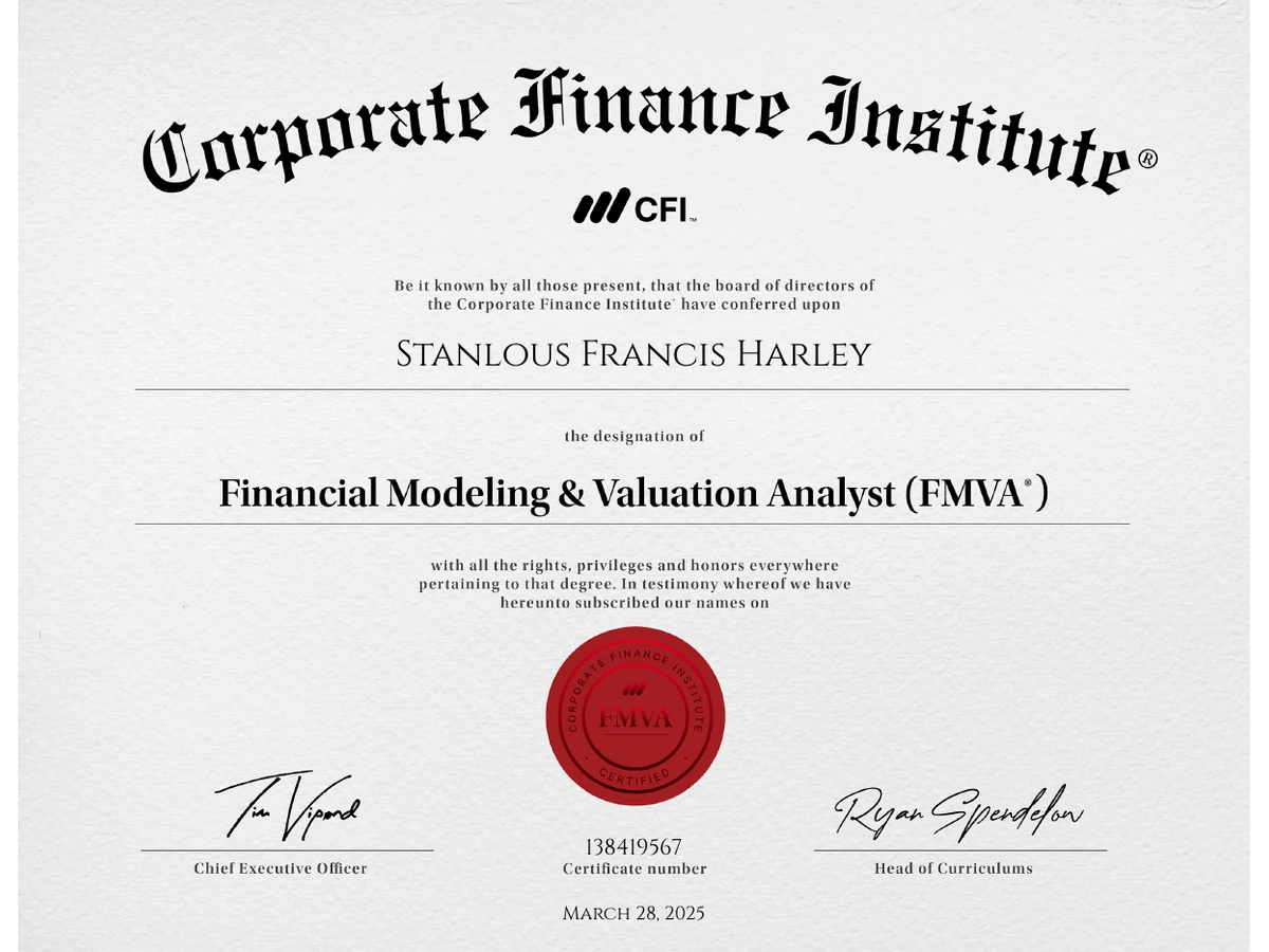 Financial Modeling & Valuation Analyst (FMVA®) certificate