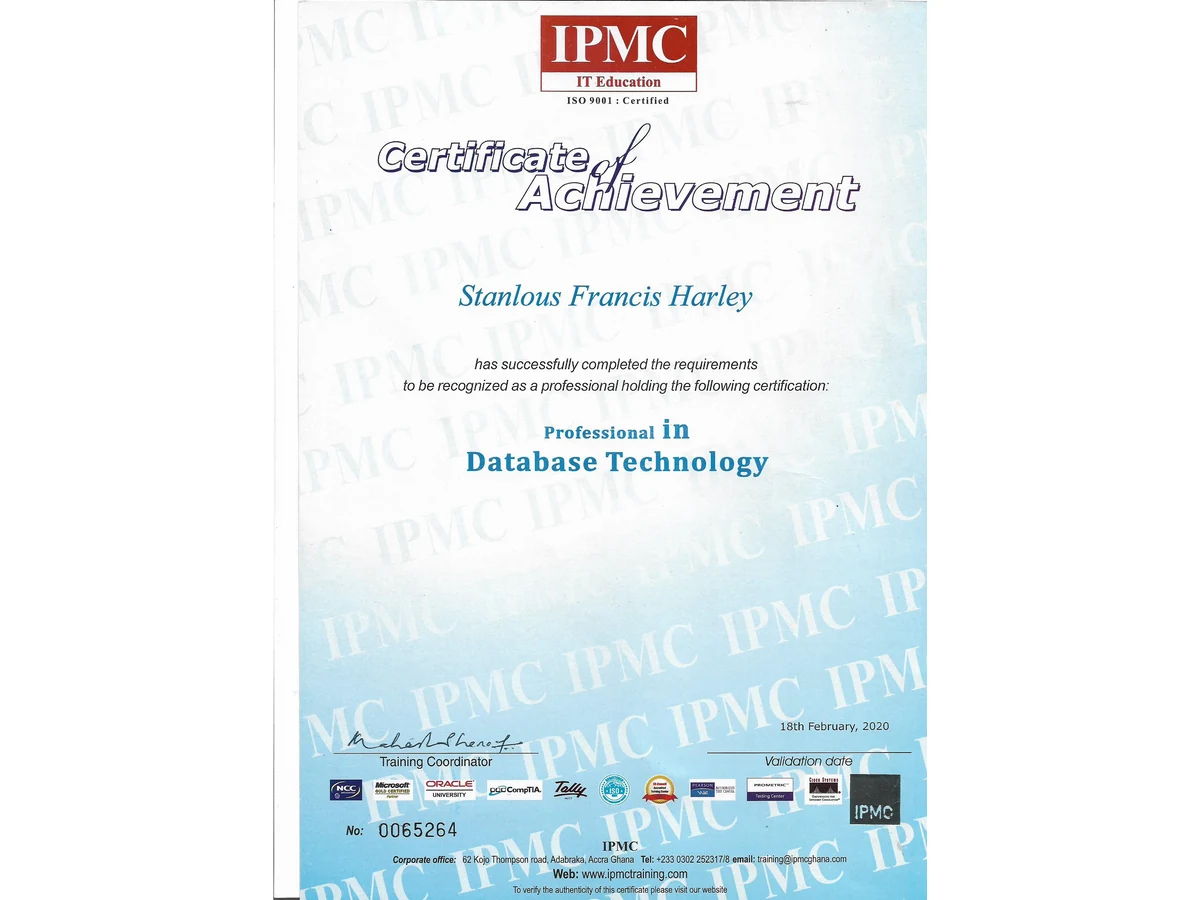 Professional in Database Technology certificate